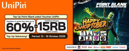 Happy Shoptober! Top Up Point Blank, Diskon Item hingga 60% + Cashback hingga 15000 UniPin Credits